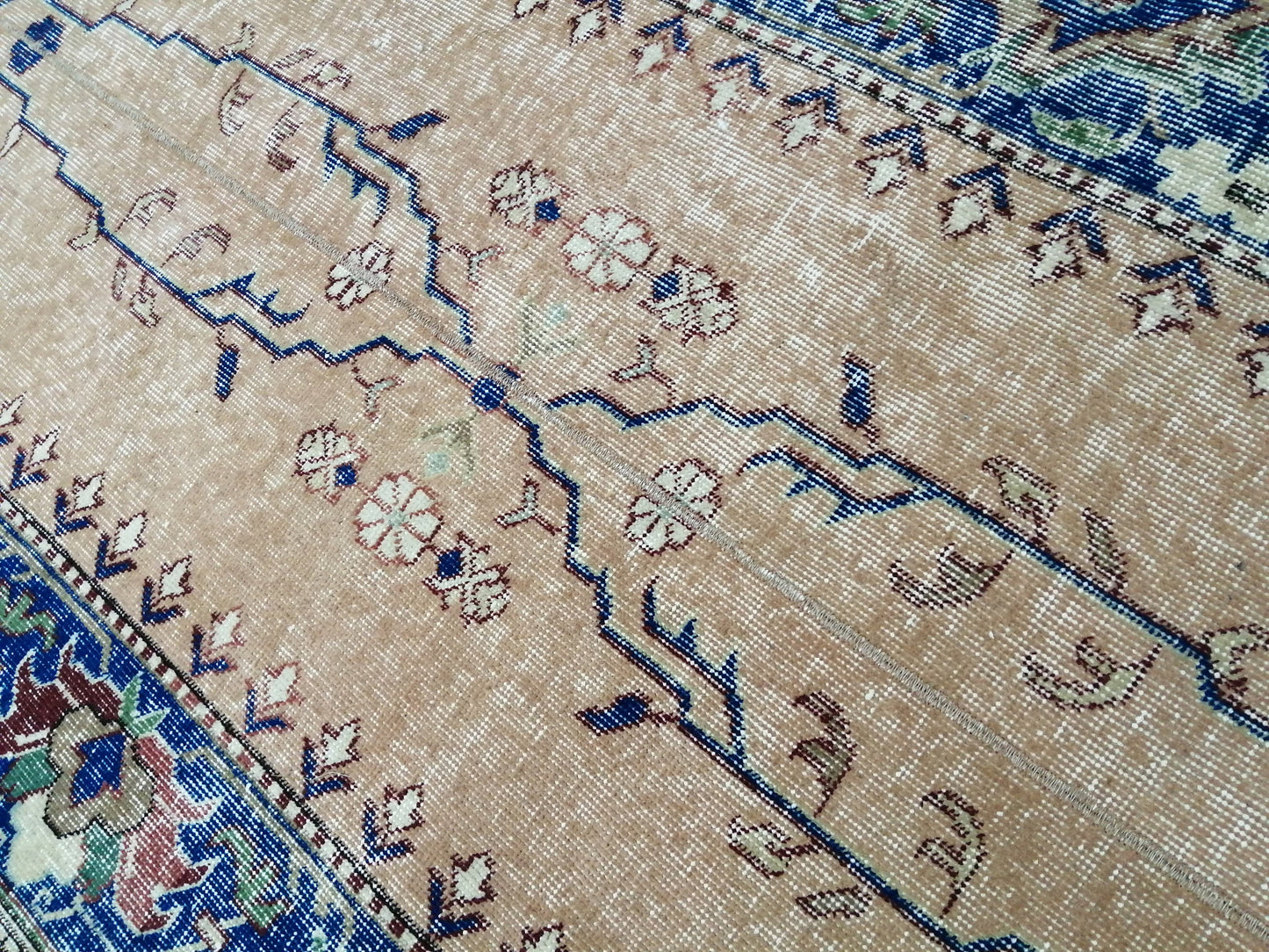 3.7 x 7.2 Blue Runner Rug, Hand Made Rug, Oushak Rug,  Boho Rug, Rug Runner, Turkish Rug, Farmhouse Rug, Vintage Rug, Wool rug Oriental Rug