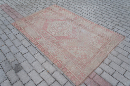 Muted Vintage Rugs, 5.6 x 3.6 Oushak Rug, Turkish Rug, Faded Wool Rug, Muted Oushak Rugs, Hand Made Rug, Weaving Rug, Pink Rug, Kitchen Rug
