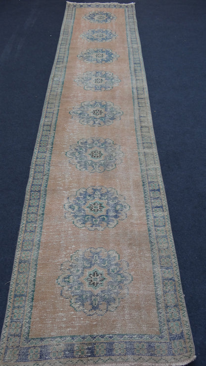 Turkish distressed runner rug, vintage wool runner rug 2'7x11'2 hallway oushak runner rug, kitchen handmade rug