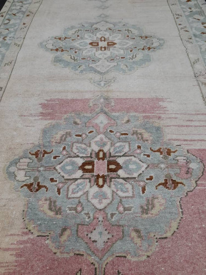 4.5 x 10.3 Muted Vintage Runner Muted TURKISH Runner Rug Vintage Oushak Runner Rug Vintage Runner Rug Wool Oriental Runner Handmade Runner