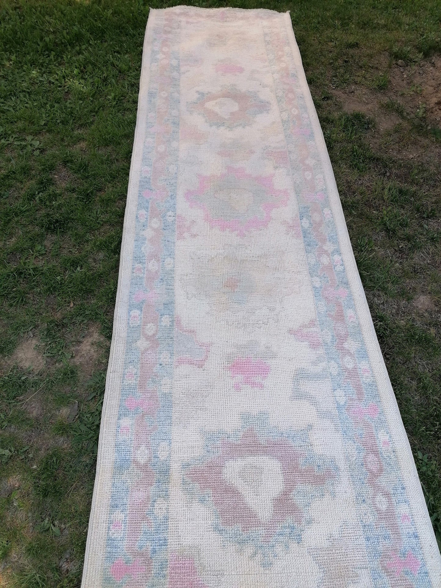 Turkish muted oushak runner rug 3x16'9 new production oushak runner rug, hallway oushak hand made wool rug