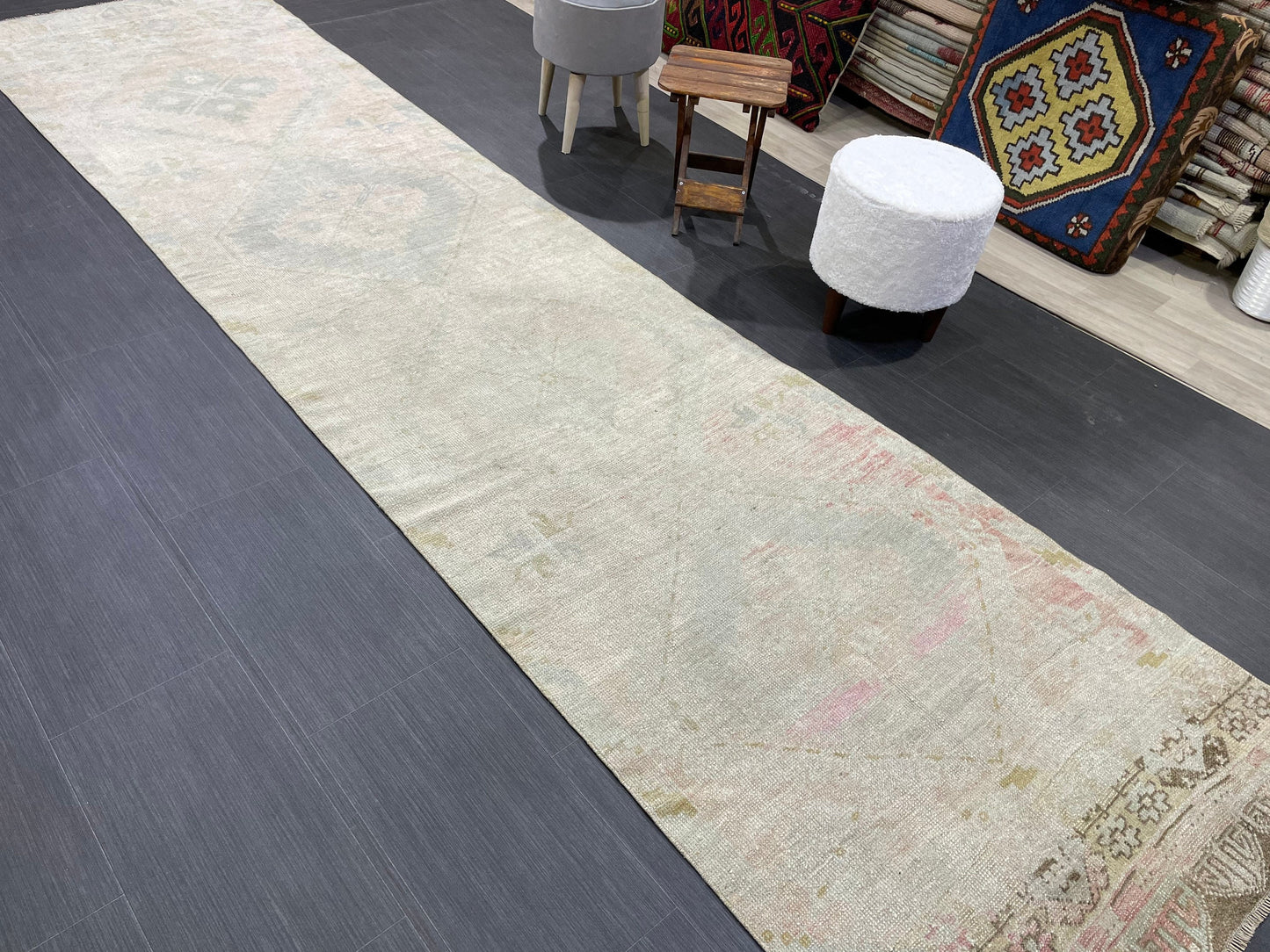 Muted Oushak Runner Rug 3 x 12.5 Vintage Turkish Runner Rug Vintage Runner Rug Hallway Runner Rug Kitchen Runner Rug Wool Runner Rug