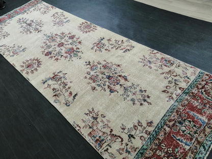 Distressed OUSHAK RUG 11.6 x 3.8 Muted Vintage  Runner Rug Vintage Runner Rug Wool Oushak Rug Vintage Turkish  Runner Rug