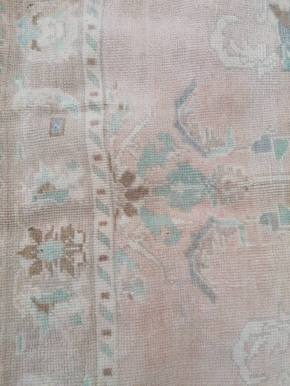 Faded turkish oushak rug 6'7x9'6 large vintage oushak rug, unique hand made rug, bohemian rug