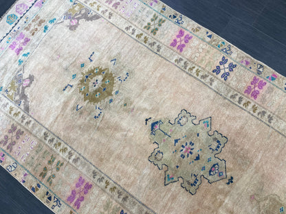 Muted  Handmade Runner 4.4 x 10 Runner Turkish Runner Rug Faded Vintage Runner Rug Hallway Runner Rug Neutral Kitchen Runner Rug Wool Runner