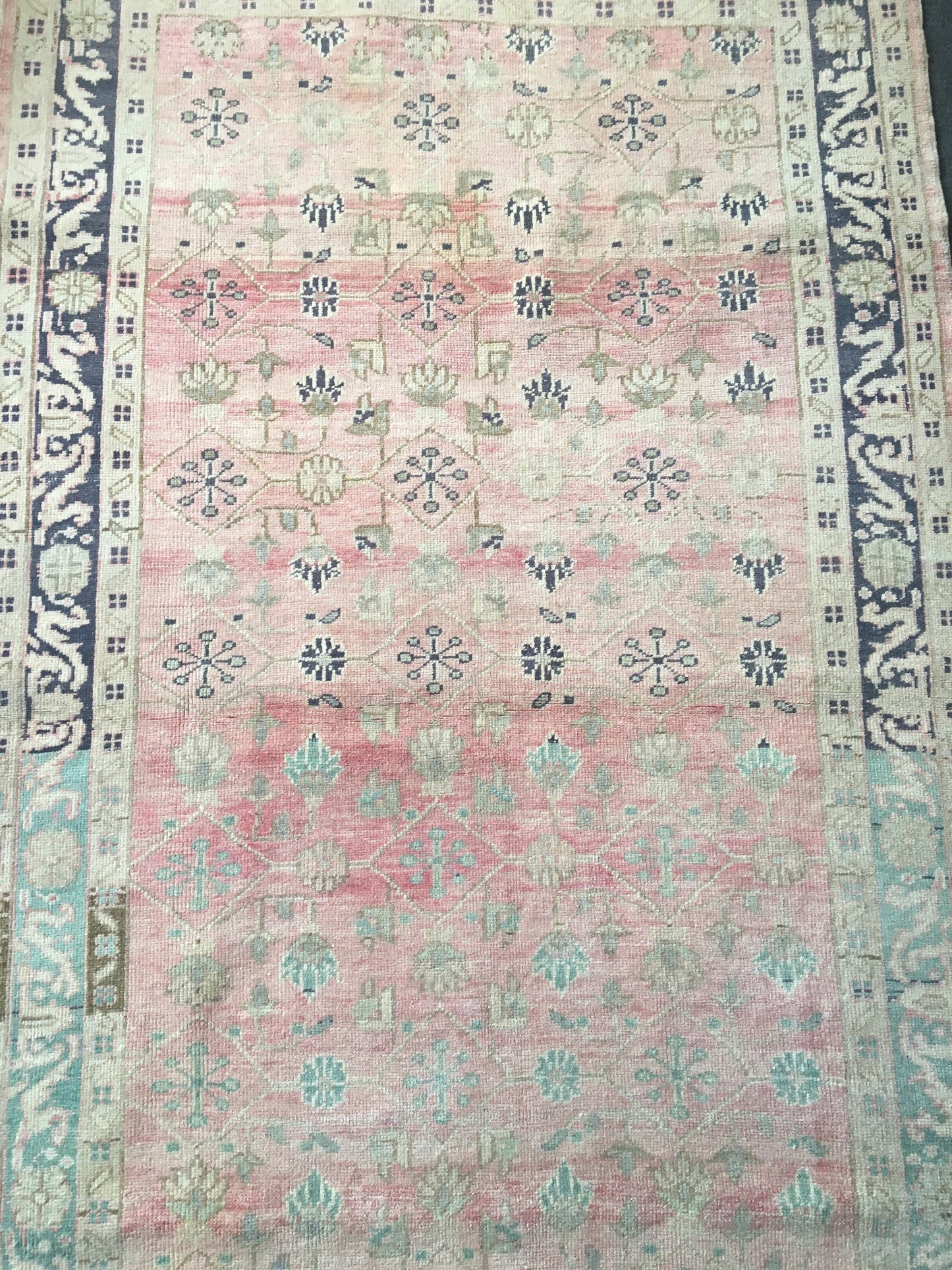 4x7 feet handmade muted large floor carpet, turkish vintage pink wool living room area rug, lounge wide green rug, oushak kitchen bohem rug