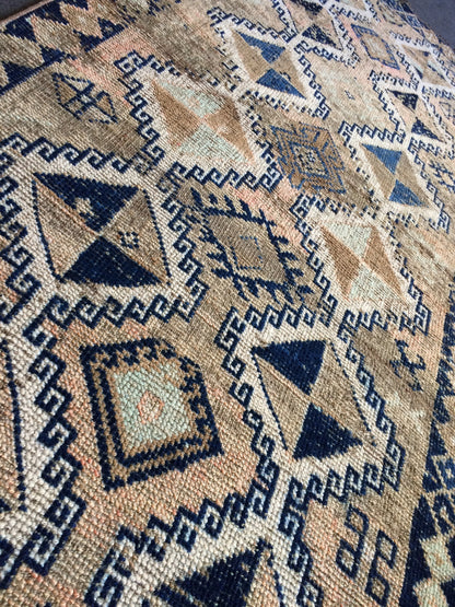Old Turkish Rug, Oushak Rug, Wool Oriental Blue Rug, Oushak Runner Rugs, Farmhouse Rug, Vintage Rug, Vintage Rug, Hand Made Rug