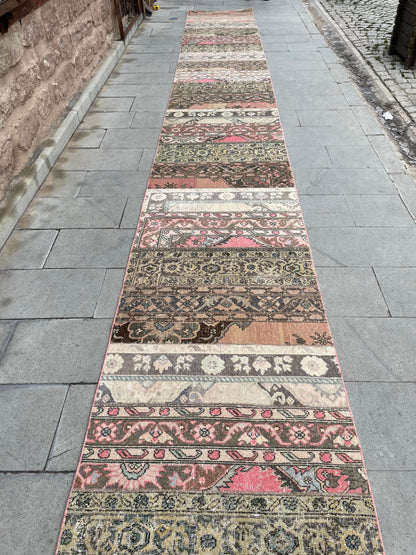 Staircase Runner Rug 2.8 x 30 ft Extra Long  TURKISH Runner Rug Vintage Runner Rug Oriental Runner Rug Patchwork Runner Hand Knotted Runner