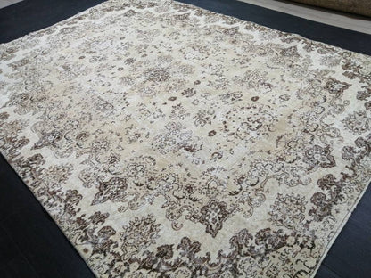 NEUTRAL Vintage RUG TURKISH Large Rug 9.5 x 7 Oushak Rug Vintage Oushak Rug Vintage Rug Muted Oushak Rug Hand Made Rug Vintage Neutral Rug