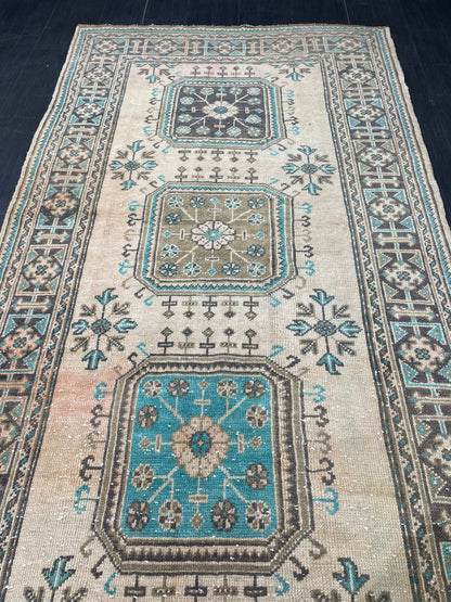 Vintage Runner Rug 4.6 x 12.6 Muted TURKISH Muted Runner Rug Vintage Oushak Runner Rug Long Runner Rug Wool Oriental Runner Handmade Runner