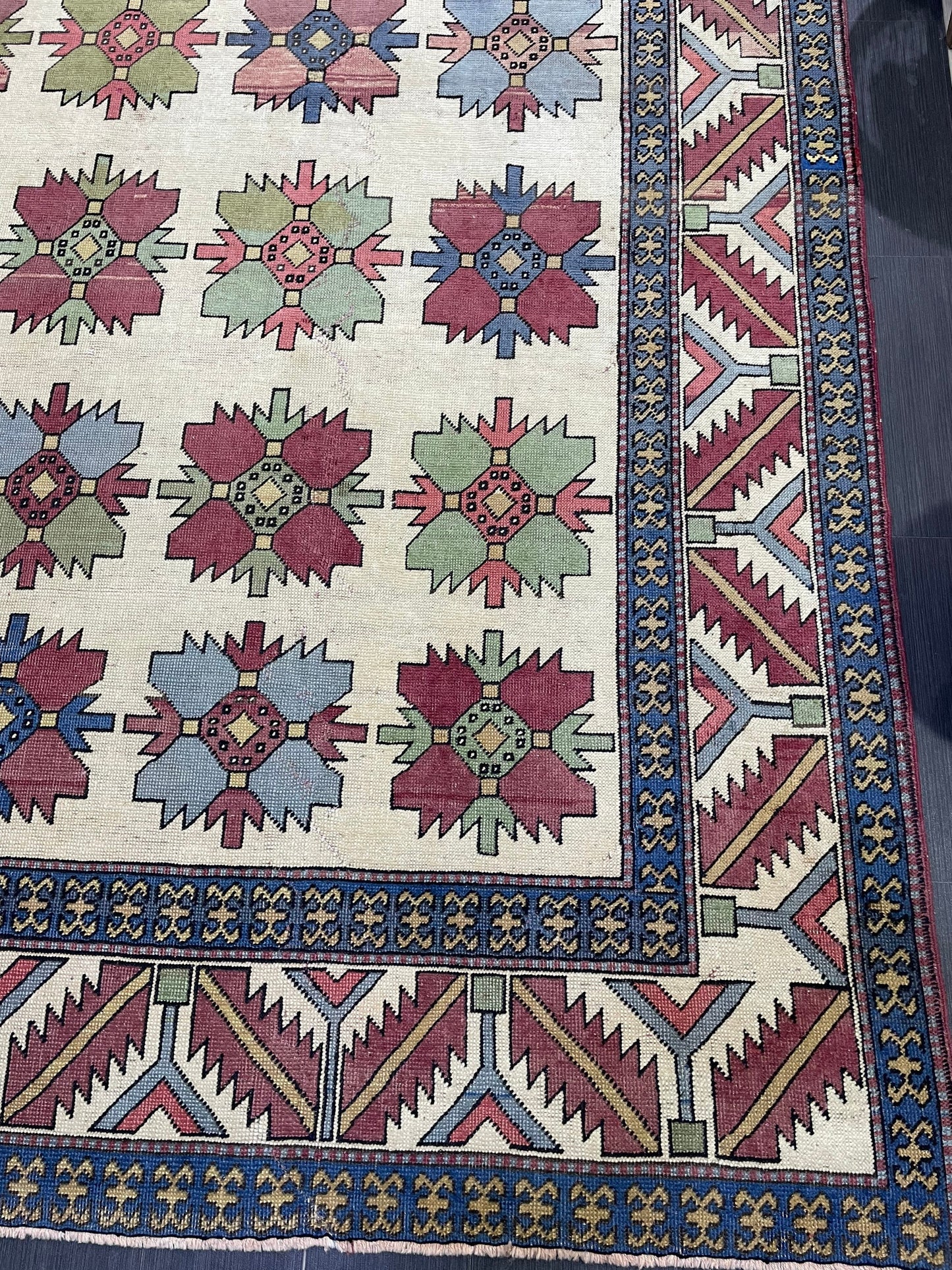 Vintage OUSHAK RUG, TURKISH 8.5 x 13.3 Rug, Large Persian Rug, Vintage Oriental Rug, Vintage Handmade Rug, Blue Wool Rug