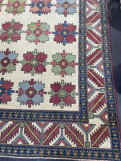 Vintage OUSHAK RUG, TURKISH 8.5 x 13.3 Rug, Large Persian Rug, Vintage Oriental Rug, Vintage Handmade Rug, Blue Wool Rug