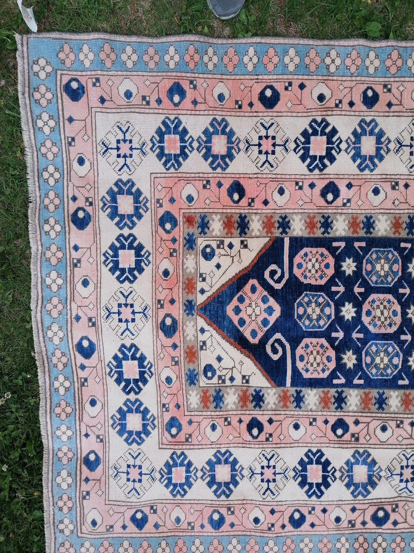 Vintage blue rug,turkish oushak rug 4'8*7 living bohemian rug