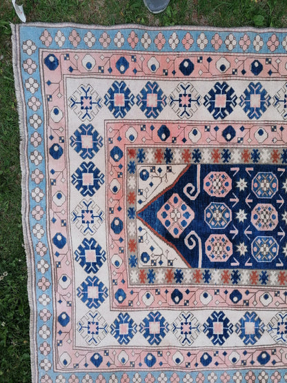 Vintage blue rug,turkish oushak rug 4'8*7 living bohemian rug