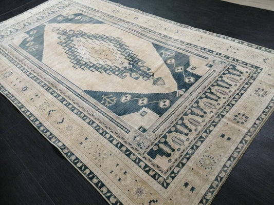 OUSHAK RUG 9.5 x 5.2 TURKISH Oushak Rug  Vintage Oushak Rug Muted Vintage Oriental Rug Wool Oushak Rug Hand Made Rug Vintage Persian Rug