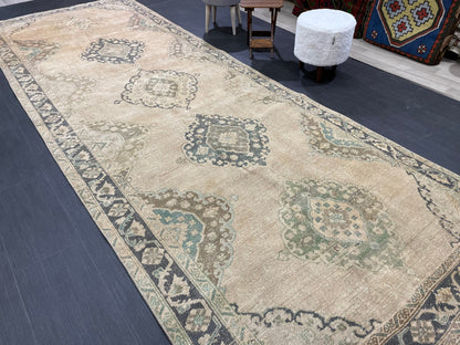 Muted Vintage Runner Rug Vintage Oushak Runner Rug 4.7 x 13 Hallway Runner Rug Turkish Kitchen Runner Rug Antique Wool Oriental Runner Rug