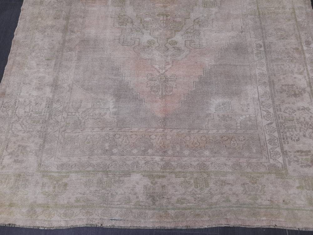 MUTED Handmade Rug 5.2 x 7.8 Vintage Turkish  Rug, Soft wool Rug NATURAL Wool Rug, Living Room Rug, Oushak Rug, Hand Knotted Rug Kitchen Rug