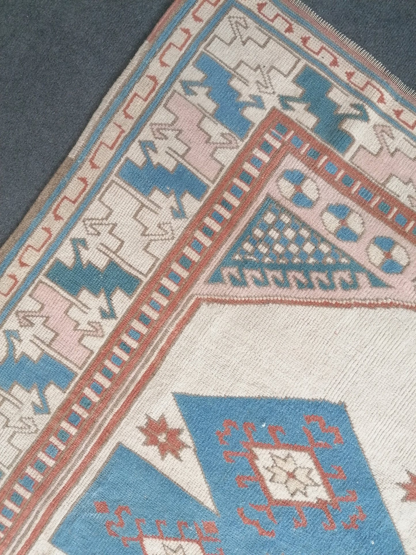 6x8 feet oversize vintage turkish rug, soft oushak handmade rug, pastel blue kitchen area rug, lounge anatolian rug,oversize office area rug