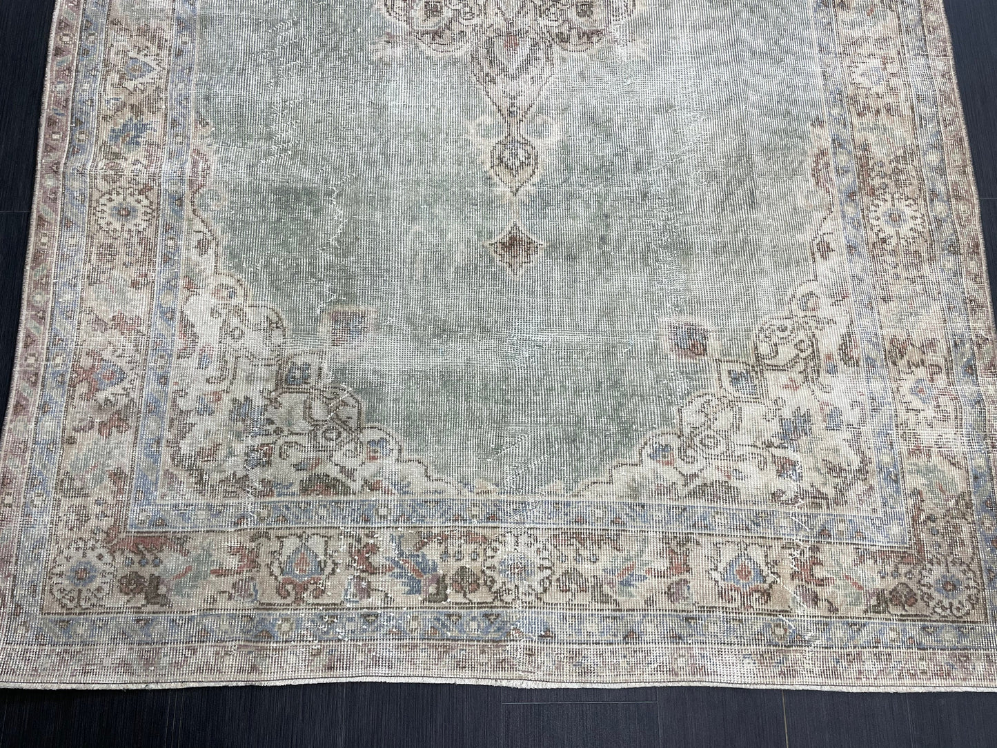 Green Vintage Rug Vintage 5.6 x 8.8 Hand Knotted Rug Wool Oushak Rug Hand Made Rugs Vintage Turkish Rug Persian Rug Distressed Rug