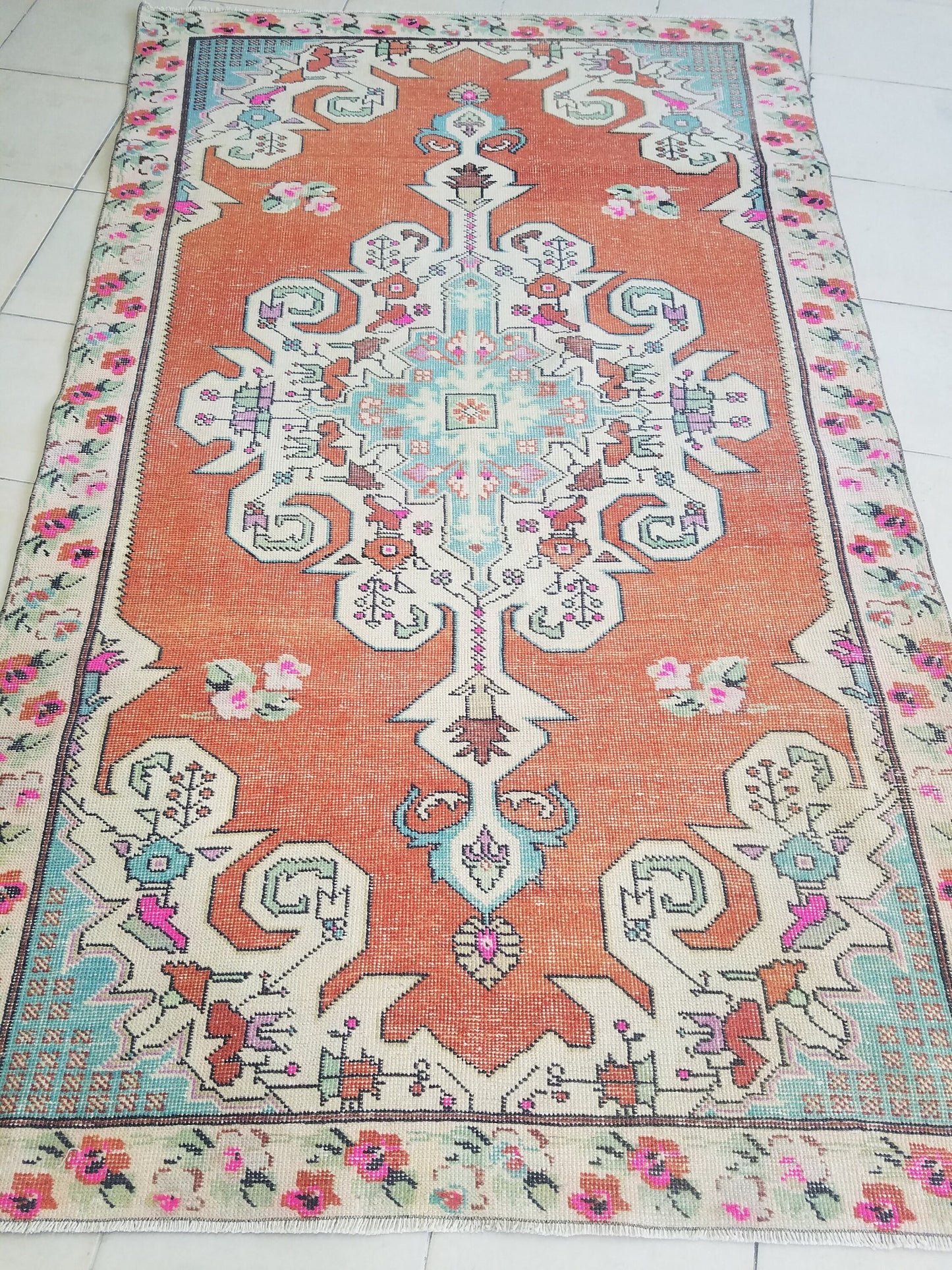 Oushak turkish rug, vintage rug, turkish area rugs, floor rug 7'4"x 4'4"