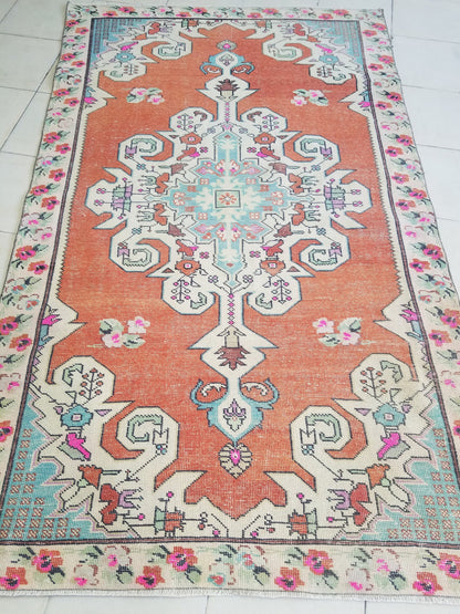 Oushak turkish rug, vintage rug, turkish area rugs, floor rug 7'4"x 4'4"