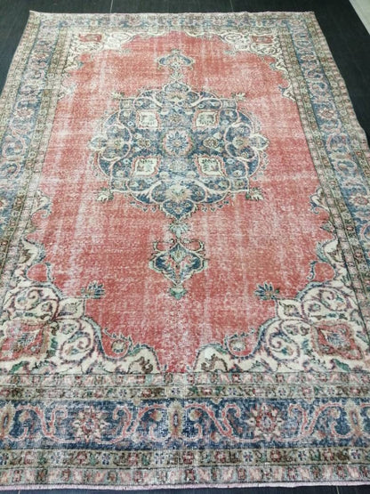 Vintage rug, Persian  Rug, Antique 7 x 10. 3ft. Rug, turkish Rug, Pink Oushak  rug, Ethnic Rug, Traditional Rug, wool Rug,Handmade Rug