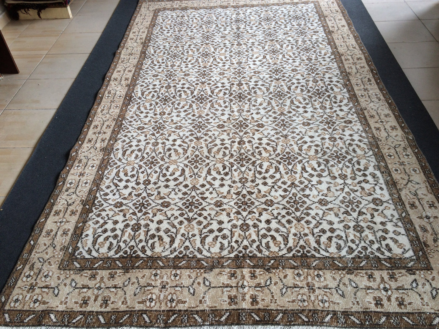 Hand Made Rug Turkish Vintage Rug Oushak Rugs Rustic Rug Wool Oushak Rugs floral Farmhouse Rug, Pastel Vintage Rug Muted Neutral Wool Rug