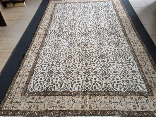 Hand Made Rug Turkish Vintage Rug Oushak Rugs Rustic Rug Wool Oushak Rugs floral Farmhouse Rug, Pastel Vintage Rug Muted Neutral Wool Rug