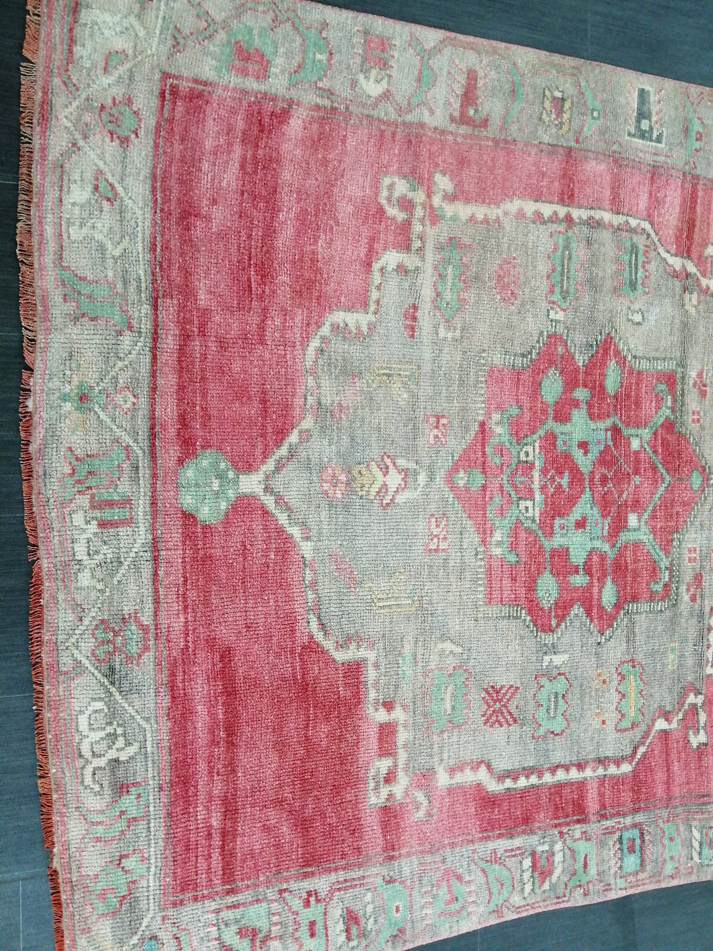 Oushak Runner Rug 12.4 x 4.9 Turkish Runner Rug Muted Vintage Runner Rug Hallway Runner Rug Kitchen Runner Rug Wool Runner Rug