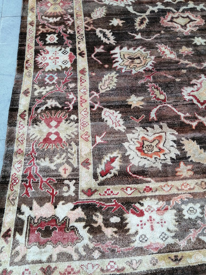 OUSHAK RUG, TURKISH Oushak Rug, Vintage Oushak Rug Wool Oushak Rug Dark Hand Made Rugs, Authentic Oushak Rug