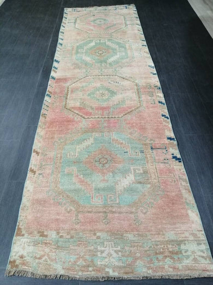 Oriental Runner Rug Muted Turkish Runner Rug 3.4 x 11.6 Vintage Runner Rug Hallway Runner Rug Muted Runner Rug Wool Runner Rug
