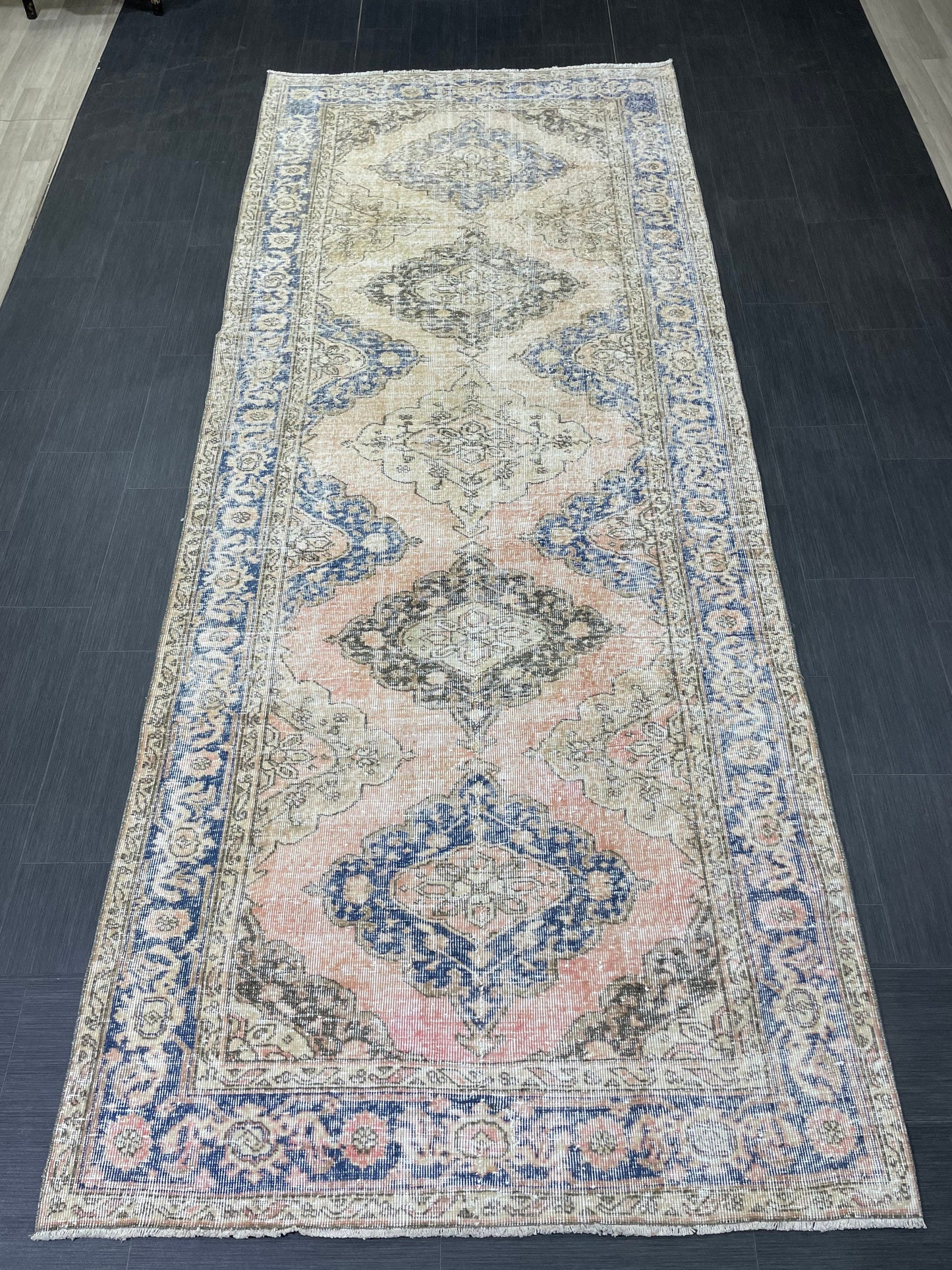 Vintage Runner Rug 4.8 x 11.8 Muted Turkish Runner Rug Hand Made Runner Rug Vintage Runner Rug Hallway Runner Rug Distressed Runner