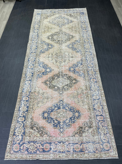 Vintage Runner Rug 4.8 x 11.8 Muted Turkish Runner Rug Hand Made Runner Rug Vintage Runner Rug Hallway Runner Rug Distressed Runner