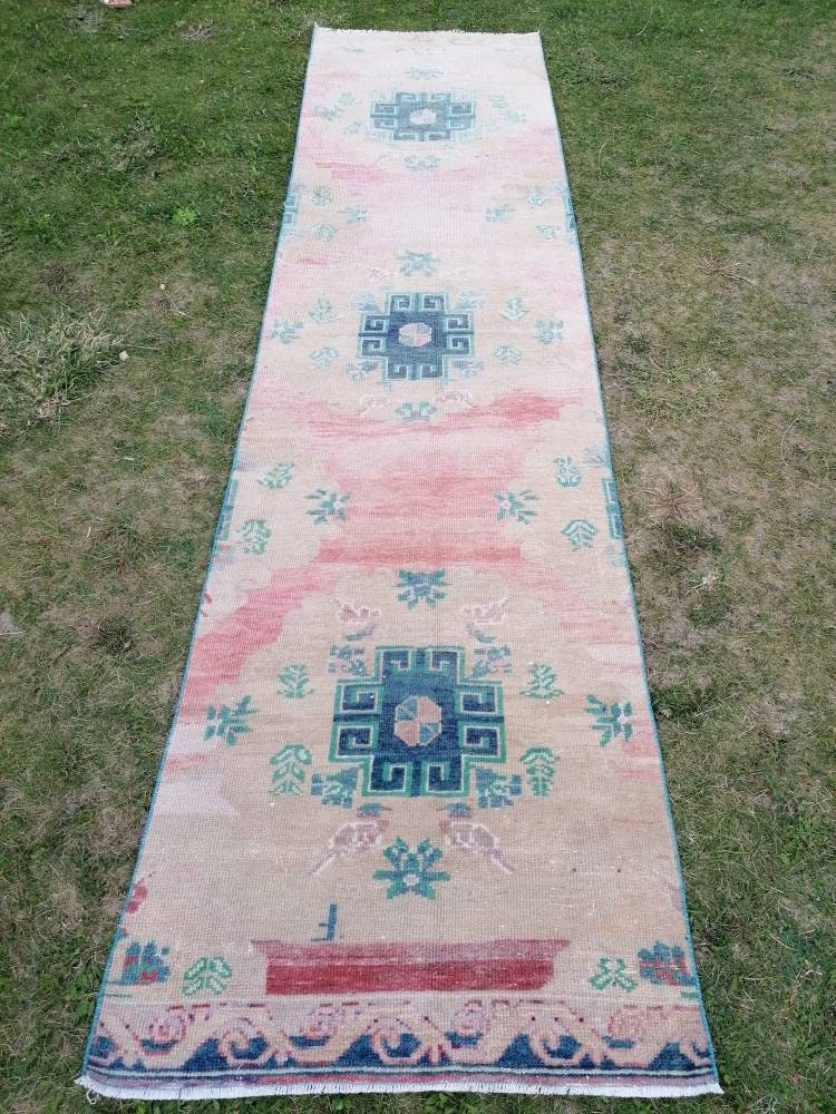 3x11'9 wool oushak runner rug turkish handmade runner, vintage runner rug hallway runner rug kitchen runner