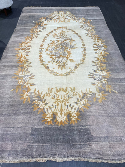 Vintage Rug, Persian 4.9 x 8.7 Rug, All Wool Hand Knotted Rug, HANDMADE Rug, Vintage Turkish Rug, Oushak Rug, Grey Wool Rug