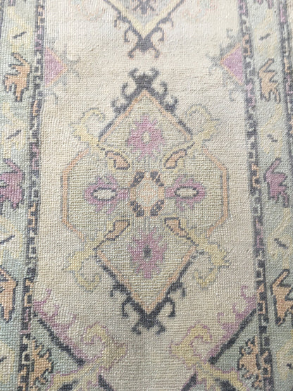 3x8 feet long new turkish runner rug, handmade wool beige kitchen runner, long floor corridor runner, black faded living room oushak runner