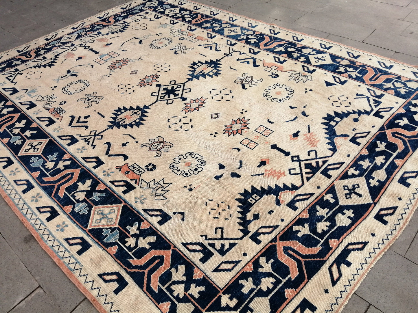 Oriental RUG 9x12 Oushak Rug Turkish Vintage Persian Rug Navy Vintage Rug Fine Wool Oushak Rugs Antique Turkish Rug Muted Living room Rug