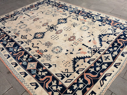 Oriental RUG 9x12 Oushak Rug Turkish Vintage Persian Rug Navy Vintage Rug Fine Wool Oushak Rugs Antique Turkish Rug Muted Living room Rug