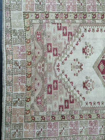 WOOL RUG Turkish Area Rug 5.3 x 7 Pink Vintage Rug Fan Hand Made Cute Oushak Rug Persian Muted Rug Earth Tones Rug Wool Pile Rug Rustic Rug
