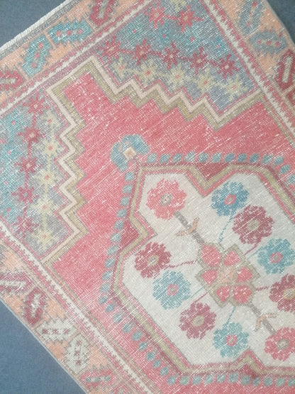 Vintage blue rug 3'10x6'1 oushak rug handmade wool rug, living room rug