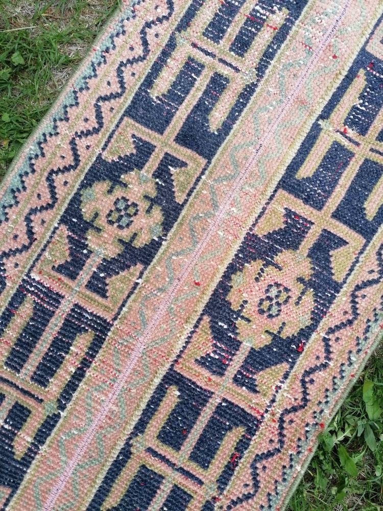 2x10 feet overlong runner, turkish runner rug, pink vintage runner rug, hallway handmade rug, kitchen runner rug, wool rug overlong runner