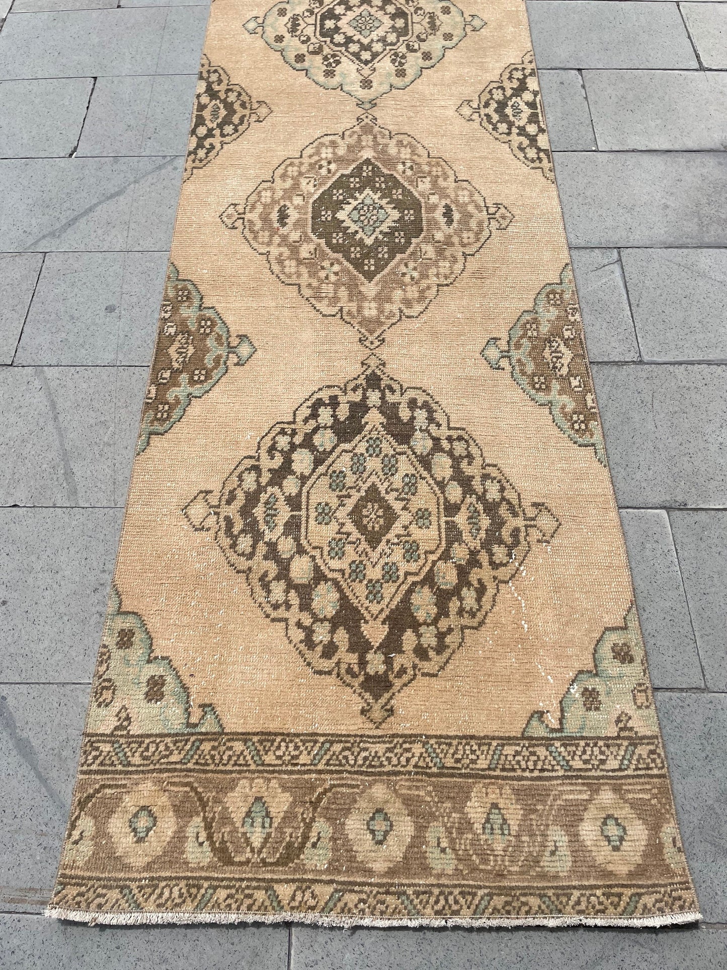 Muted XL Hand Knotted Runner TURKISH Stairs 2.8 x 24.2 Runner Rug Handmade Runner Rug XL Oriental Runner Rug Staircase Runner rug