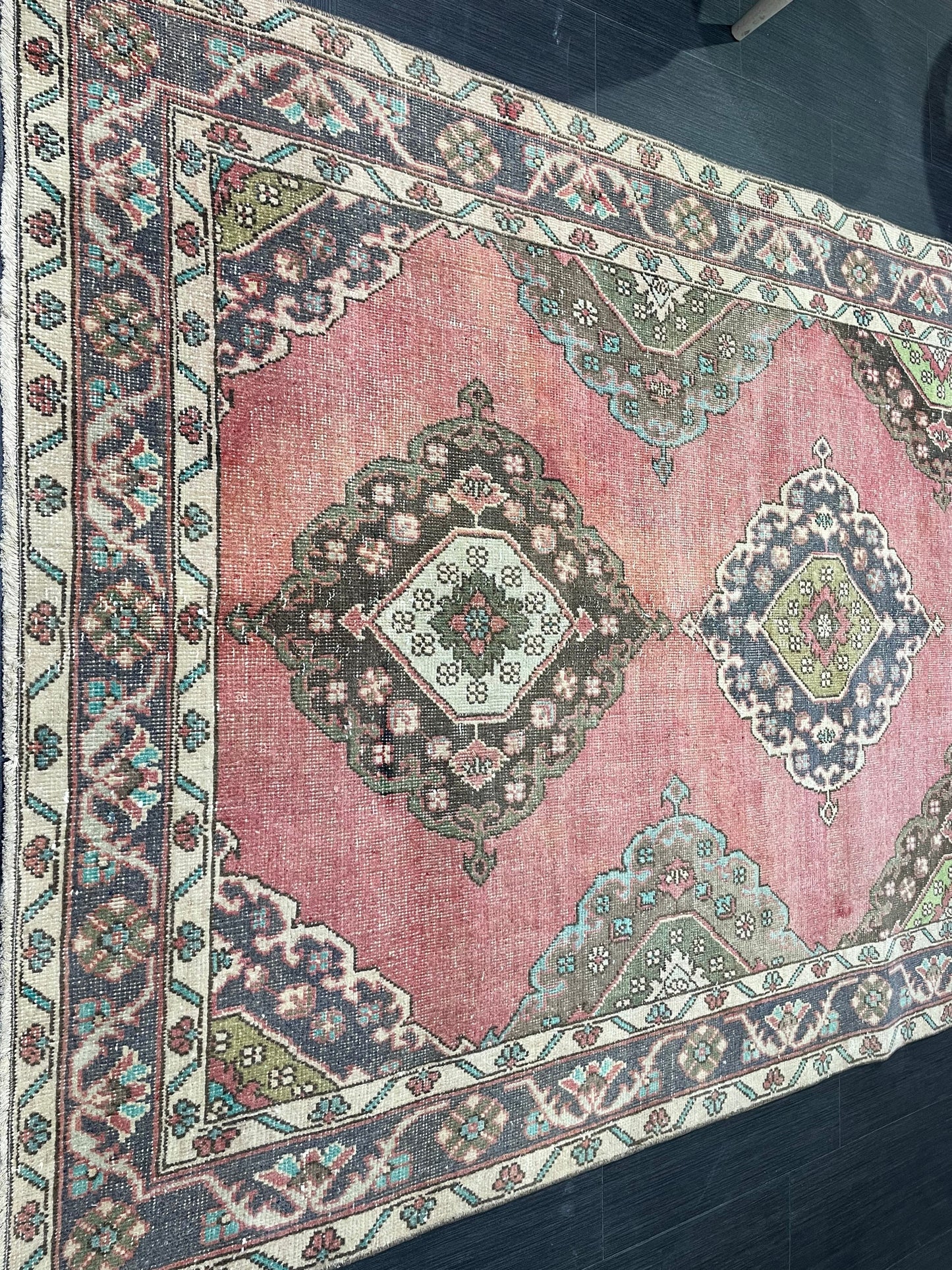 Vintage Runner rug, Muted 4.9 x 12 Runner RUG, TURKISH Runner, Pink Runner Rug, Pastel Oushak Rug ,Natural Wool Runner Rugs, Handmade Runner