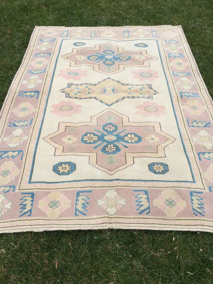 WOOL Area Rug, Handmade Rug, Muted Rug, Oushak Rug,Muted Vintage Persian Rug Vintage Turkish Rugs, Oushak Rug, Turkish 5.2 x 7.3 Rug