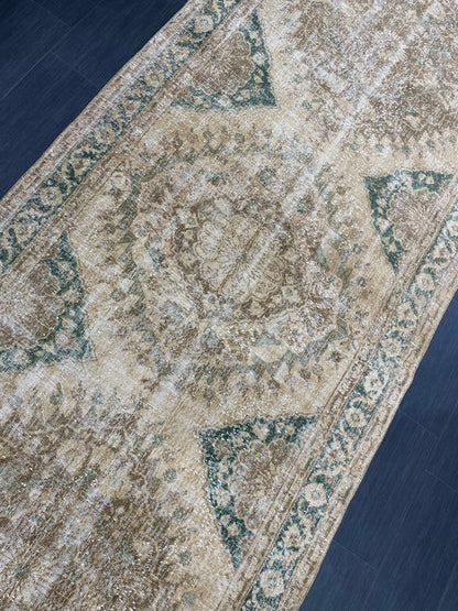 Vintage Runner Rug 4.8 x 13.2 Muted Turkish Runner Rug Hand Made Runner Rug Vintage Runner Rug Hallway Runner Rug Distressed Runner
