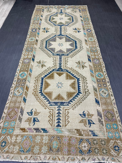 Muted Vintage Runner Rug Persian Runner Rug 4.6 x 11.8 Star Rug Runner Turkish Runner Kitchen Runner Rug Antique Wool Oriental Runner