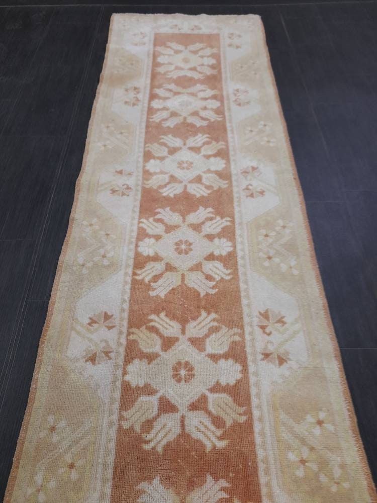 Vintage Runner Rug Hallway Runner Rug Muted 2.4 x 10 Kitchen Runner Rug Muted Wool Runner Rug Oushak Runner Rug Turkish Rug Runner