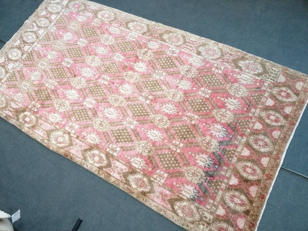 Shaggy turkish hand made rugs 5x9'7 vintage high pile wool rug, oushak rug