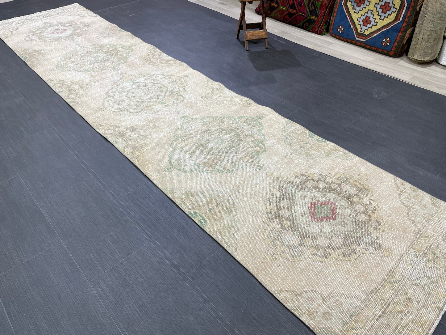 Handmade Runner Rug 2.7 x 12.4 Turkish Runner Rug Vintage Runner Rug Hallway Runner Rug Kitchen Runner Rug Hand Knotted Runner Rug