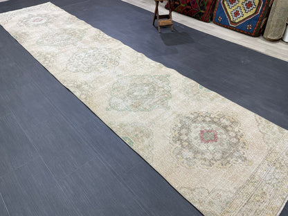 Handmade Runner Rug 2.7 x 12.4 Turkish Runner Rug Vintage Runner Rug Hallway Runner Rug Kitchen Runner Rug Hand Knotted Runner Rug